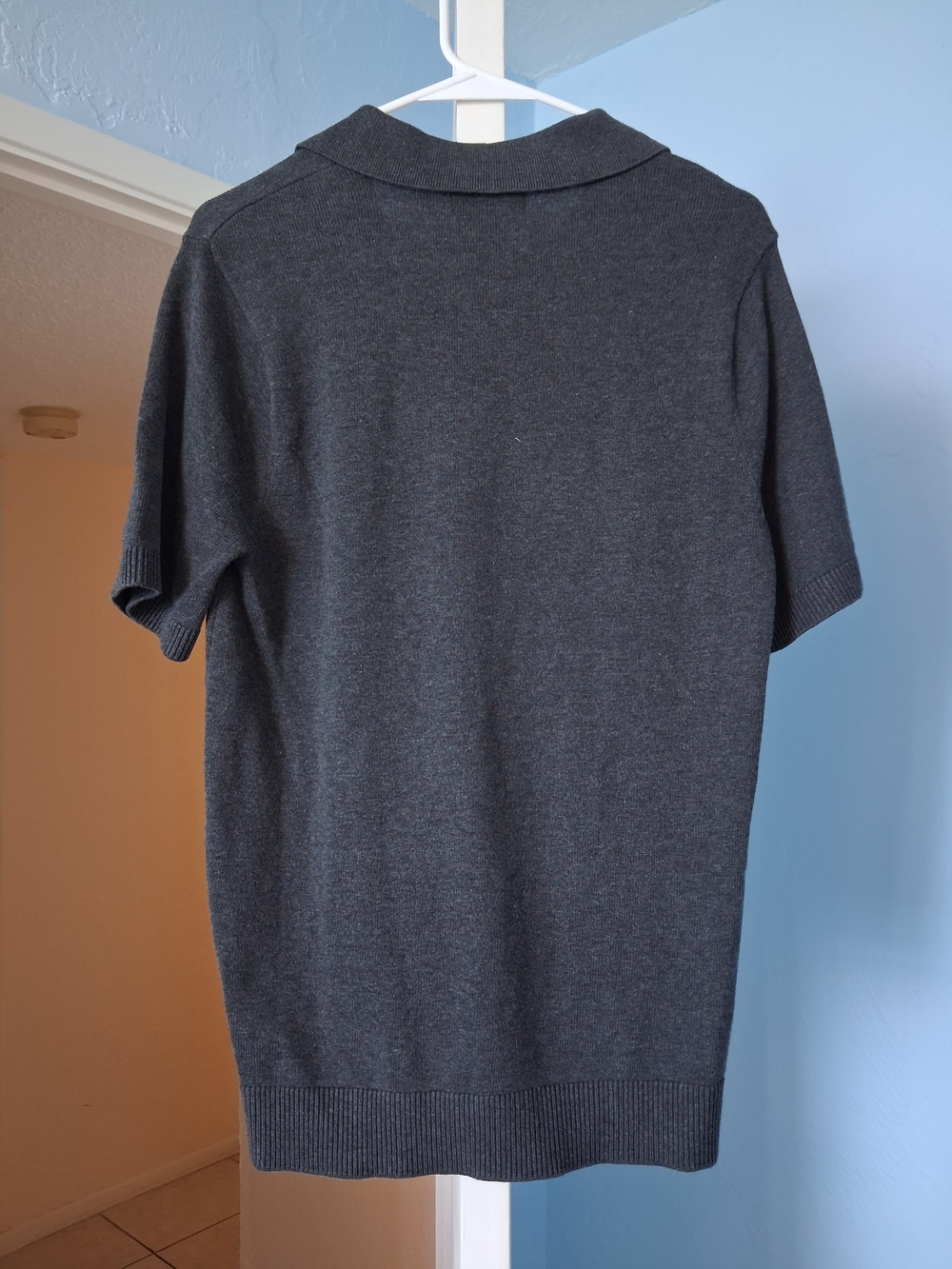 Men's Short-Sleeve Knit Polo in Charcoal Gray